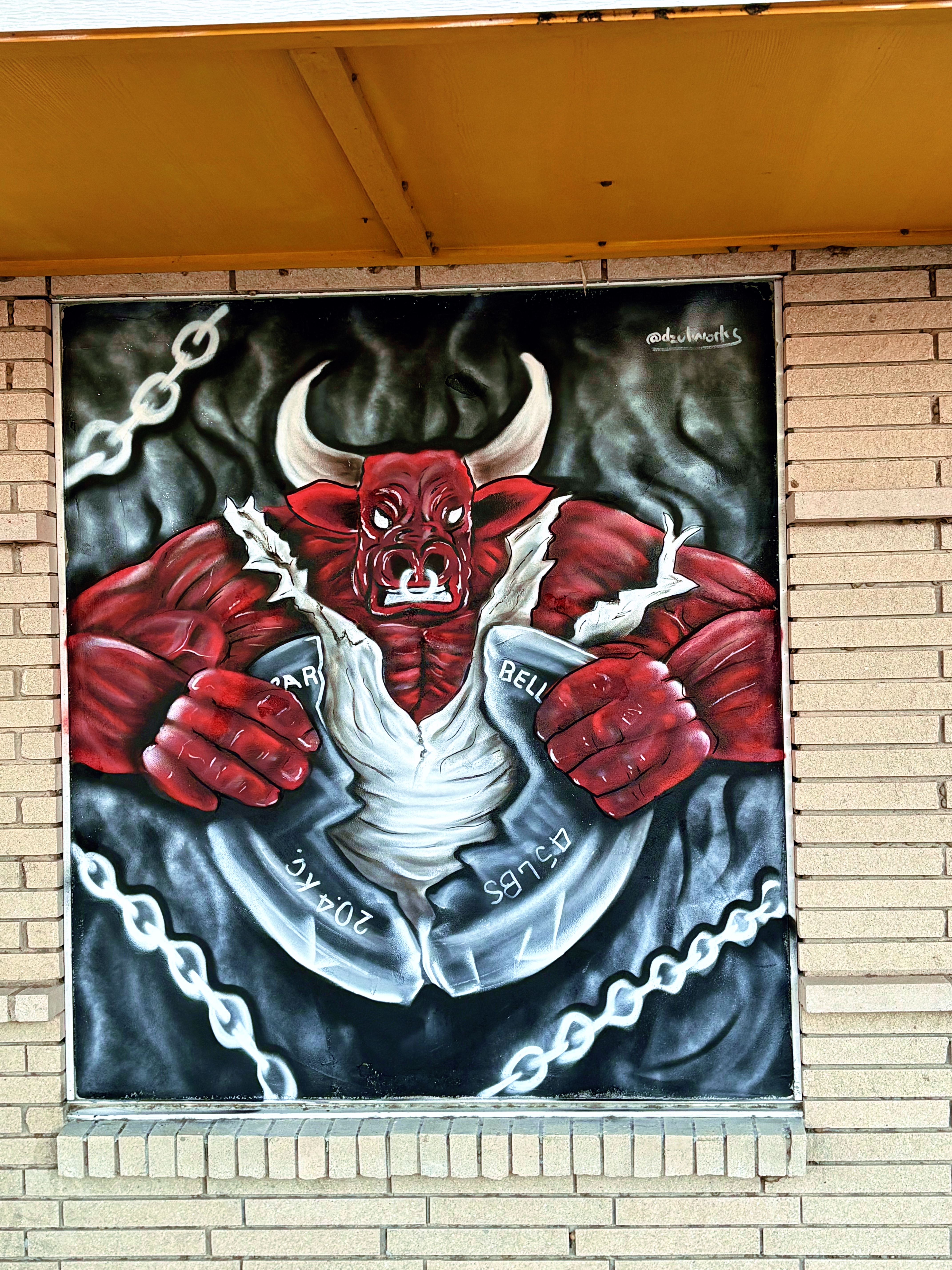 Texas Strong Fitness bull window mural
